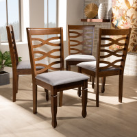 Baxton Studio RH318C-Grey/Walnut-DC-4PK Elijah Modern and Contemporary Grey Fabric Upholstered and Walnut Brown Finished Wood 4-Piece Dining Chair Set